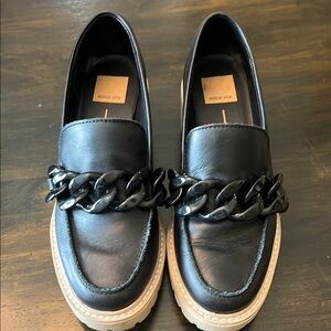 Dolce Vita Black and Tan Chain Detail Loafers